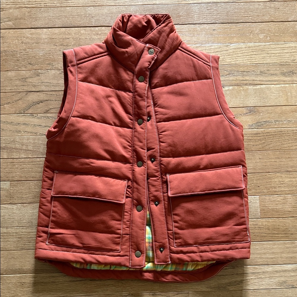 Toad&Co Plaid Lined Vest with Rust Accents  small see pics
